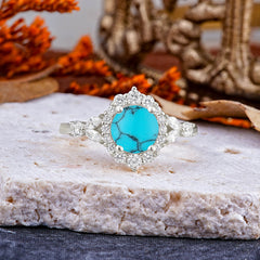 Luxury 4-Prong Round Cut Turquoise Engagement Ring