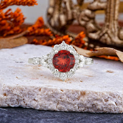 Luxury 4-Prong Round Cut Garnet Engagement Ring