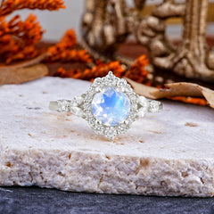 Luxury 4-Prong Round Cut Moonstone Engagement Ring