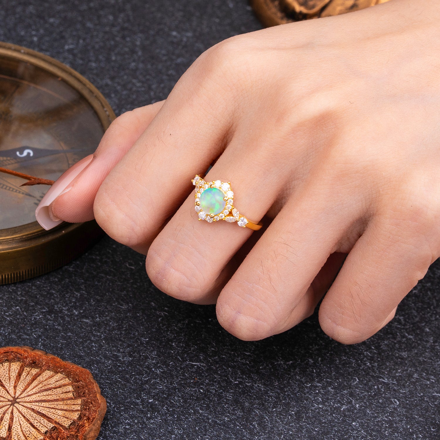 Luxury 4-Prong Round Opal Engagement Ring