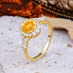 Luxury 4-Prong Round Cut Citrine Engagement Ring