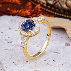 Luxury 4-Prong Round Cut Tanzanite Engagement Ring