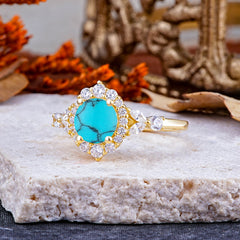 Luxury 4-Prong Round Cut Turquoise Engagement Ring