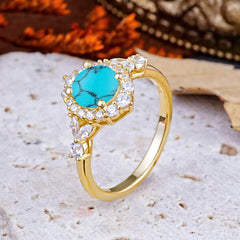 Luxury 4-Prong Round Cut Turquoise Engagement Ring