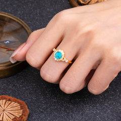 Luxury 4-Prong Round Cut Turquoise Engagement Ring