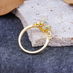 Luxury 4-Prong Round Natural Moss Agate Engagement Ring