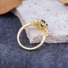 Luxury 4-Prong Round Cut Black Onyx Engagement Ring