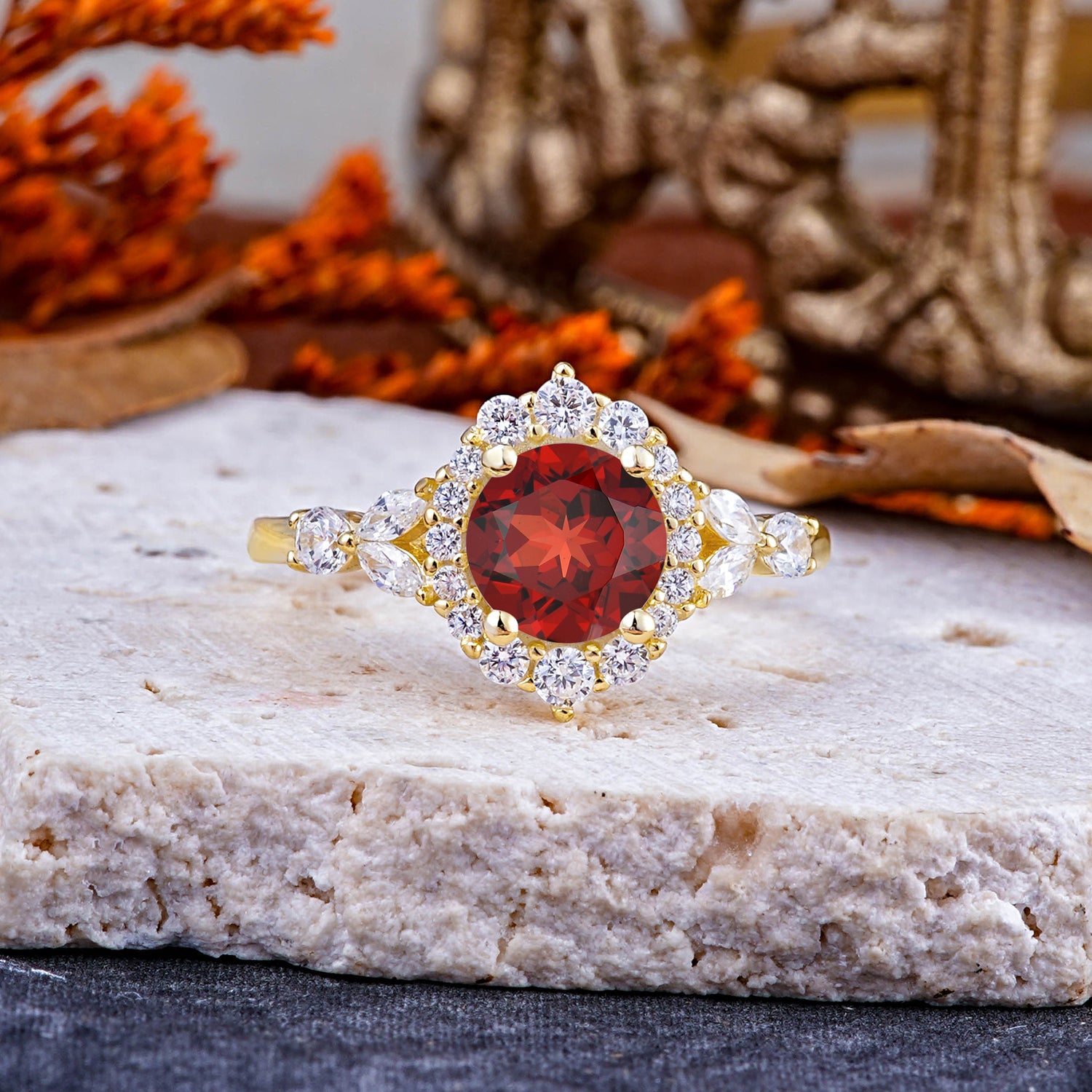Luxury 4-Prong Round Cut Garnet Engagement Ring
