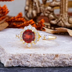 Luxury 4-Prong Round Cut Garnet Engagement Ring