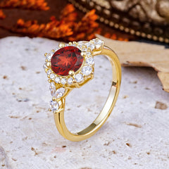 Luxury 4-Prong Round Cut Garnet Engagement Ring