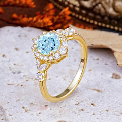 Luxury 4-Prong Round Cut Aquamarine Engagement Ring