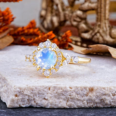 Luxury 4-Prong Round Cut Moonstone Engagement Ring