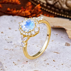 Luxury 4-Prong Round Cut Moonstone Engagement Ring