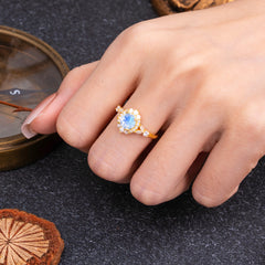 Luxury 4-Prong Round Cut Moonstone Engagement Ring
