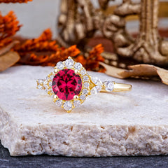 Luxury 4-Prong Round Cut Ruby Engagement Ring