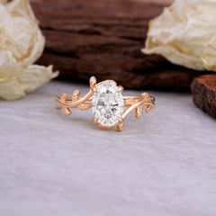 Nature Inspired 4 Prong Oval Moissanite Wedding Ring