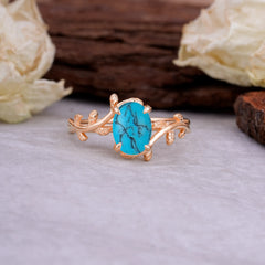 Nature Inspired 4 Prong Oval Cut Turquoise Wedding Ring