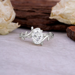 Nature Inspired 4 Prong Oval Moissanite Wedding Ring