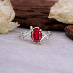 Nature Inspired 4 Prong Oval Cut Ruby Wedding Ring