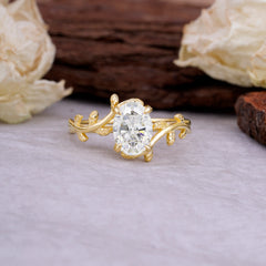 Nature Inspired 4 Prong Oval Moissanite Wedding Ring