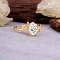 Nature Inspired 4 Prong Oval Moissanite Wedding Ring