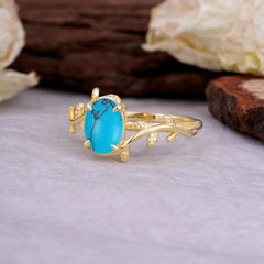 Nature Inspired 4 Prong Oval Cut Turquoise Wedding Ring