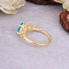 Nature Inspired 4 Prong Oval Cut Turquoise Wedding Ring