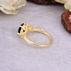 Nature Inspired 4 Prong Oval Cut Black Onyx Wedding Ring