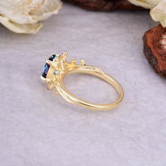 Nature Inspired 4 Prong Oval Cut Alexandrite Wedding Ring