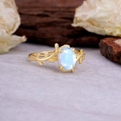 Nature Inspired 4 Prong Oval Cut Moonstone Wedding Ring