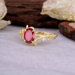 Nature Inspired 4 Prong Oval Cut Ruby Wedding Ring