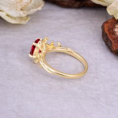 Nature Inspired 4 Prong Oval Cut Ruby Wedding Ring