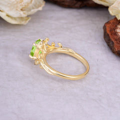 Nature Inspired 4 Prong Oval Cut Peridot Wedding Ring