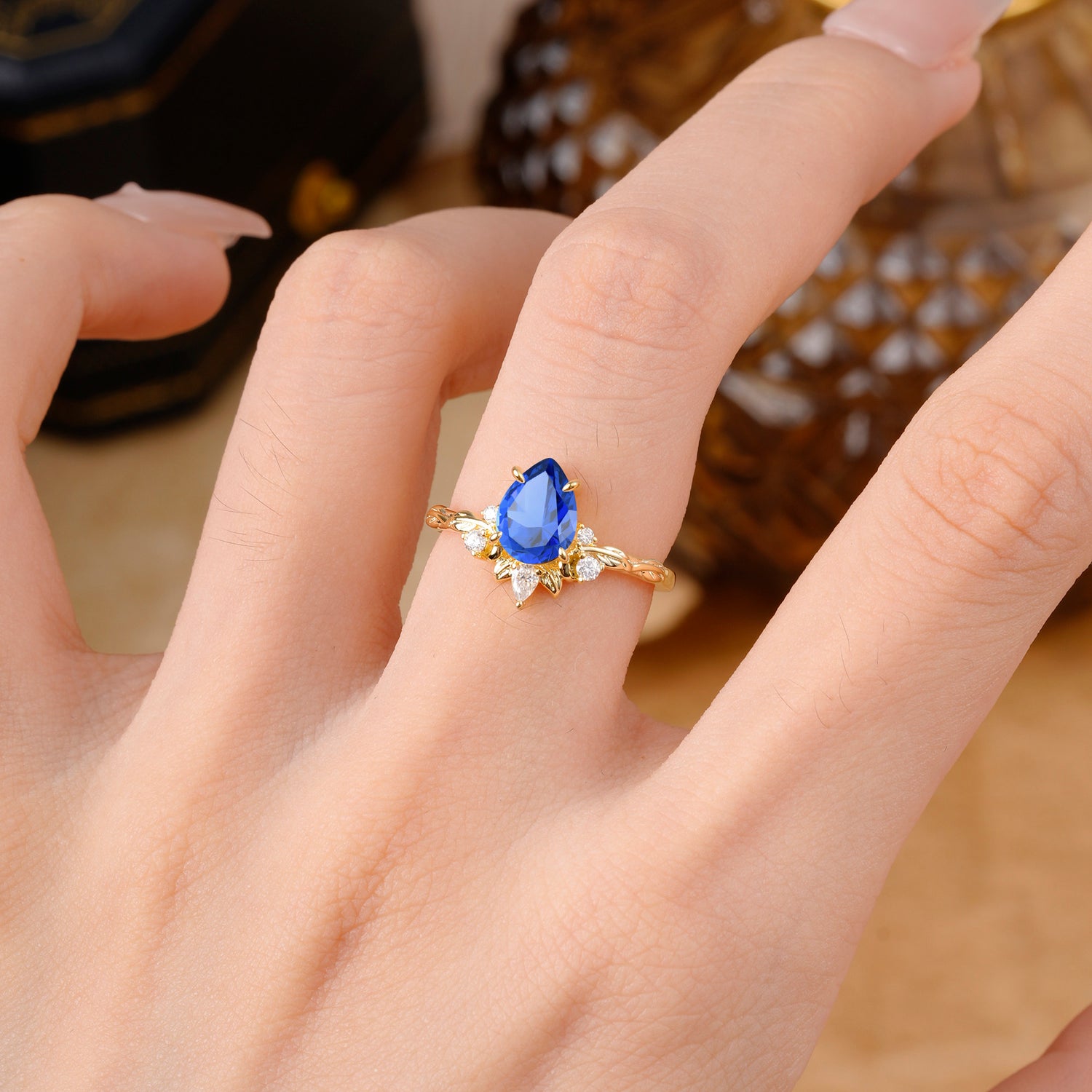 Nature-Inspired Pear Cut Sapphire Engagement Ring