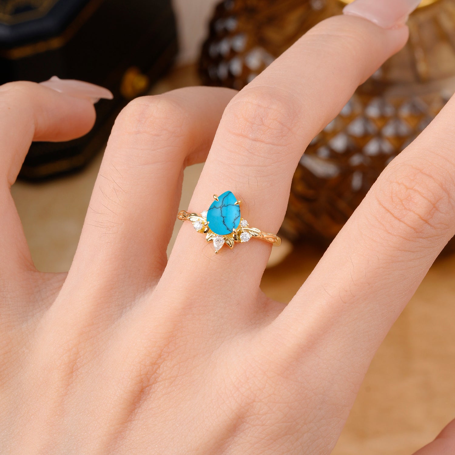Nature-Inspired Pear Cut Turquoise Engagement Ring