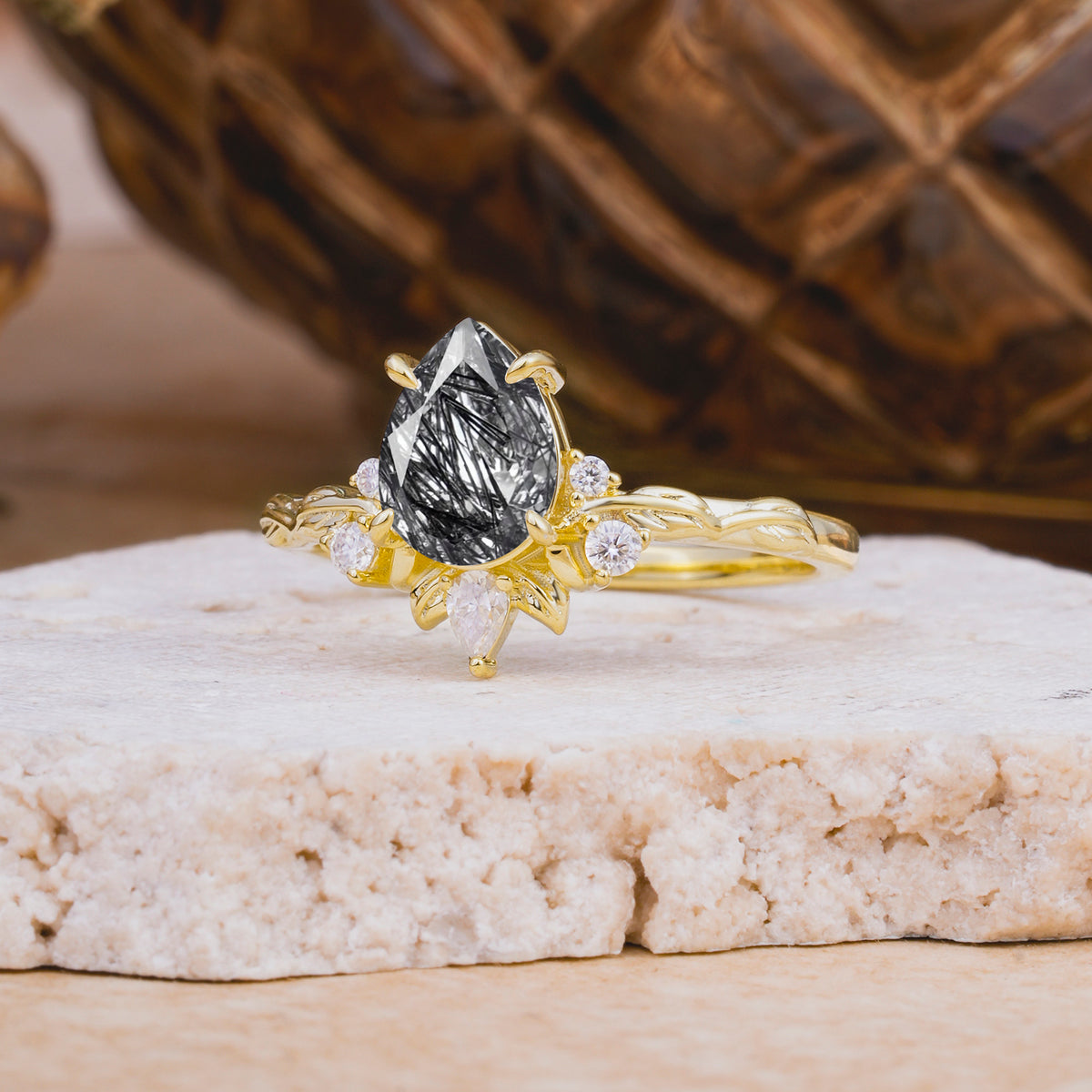 SR16996 Black Rutilated Quartz Ring - Rose-Gold