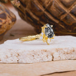 SR16996 Black Rutilated Quartz Ring - White-Gold