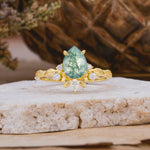 SR16996 Moss Agate Ring - Yellow-Gold