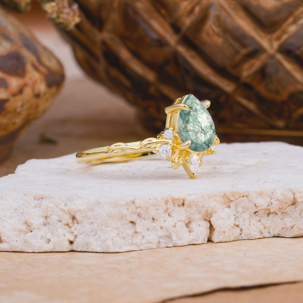 SR16996 Moss Agate Ring - White-Gold