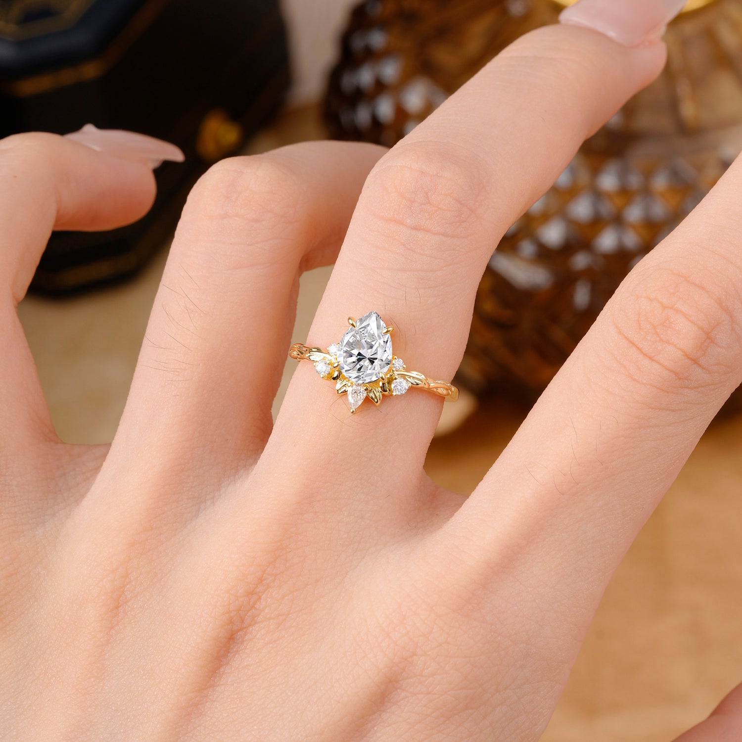 Nature-Inspired Pear Cut Lab Diamond Engagement Ring