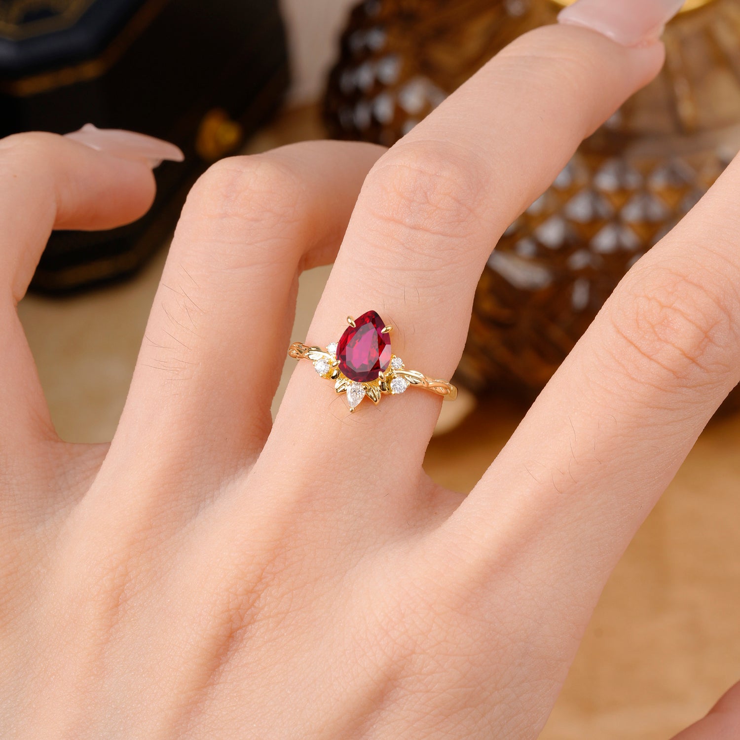 Nature-Inspired Pear Cut Ruby Engagement Ring