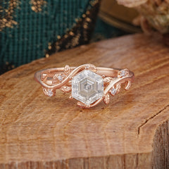 Luxury Nature-Inspired Hexagonal Moissanite Engagement Ring