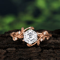 Luxury Nature-Inspired Hexagonal Moissanite Engagement Ring
