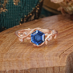 Luxury Nature-Inspired 6 Prong Hexagonal Sapphire Engagement Ring