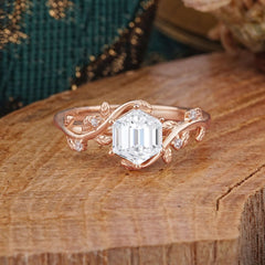Luxury Nature-Inspired 6 Prong Hexagonal Lab Diamond Engagement Ring