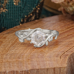 Luxury Nature-Inspired Hexagonal Moissanite Engagement Ring