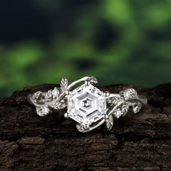 Luxury Nature-Inspired Hexagonal Moissanite Engagement Ring