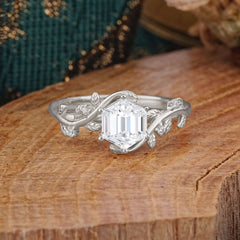 Luxury Nature-Inspired 6 Prong Hexagonal Lab Diamond Engagement Ring
