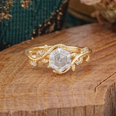 Luxury Nature-Inspired Hexagonal Moissanite Engagement Ring