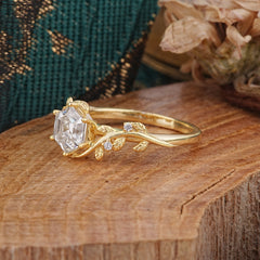 Luxury Nature-Inspired Hexagonal Moissanite Engagement Ring